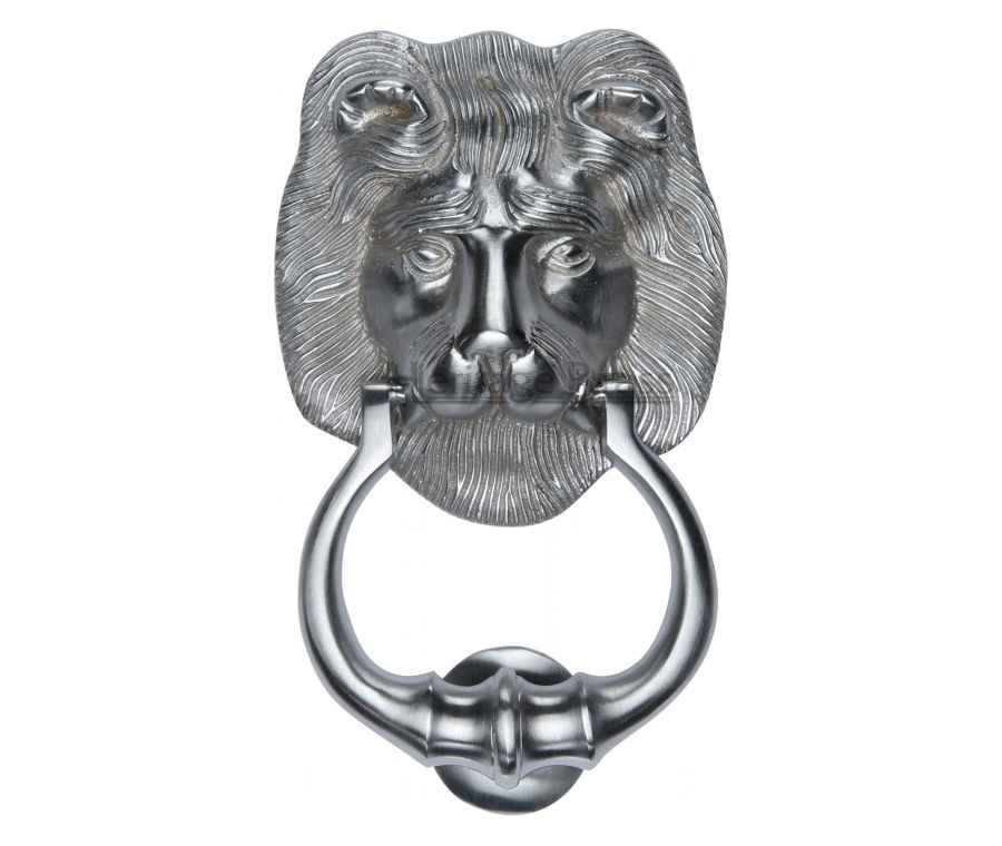Heritage Brass Satin Chrome Lion Door Knocker