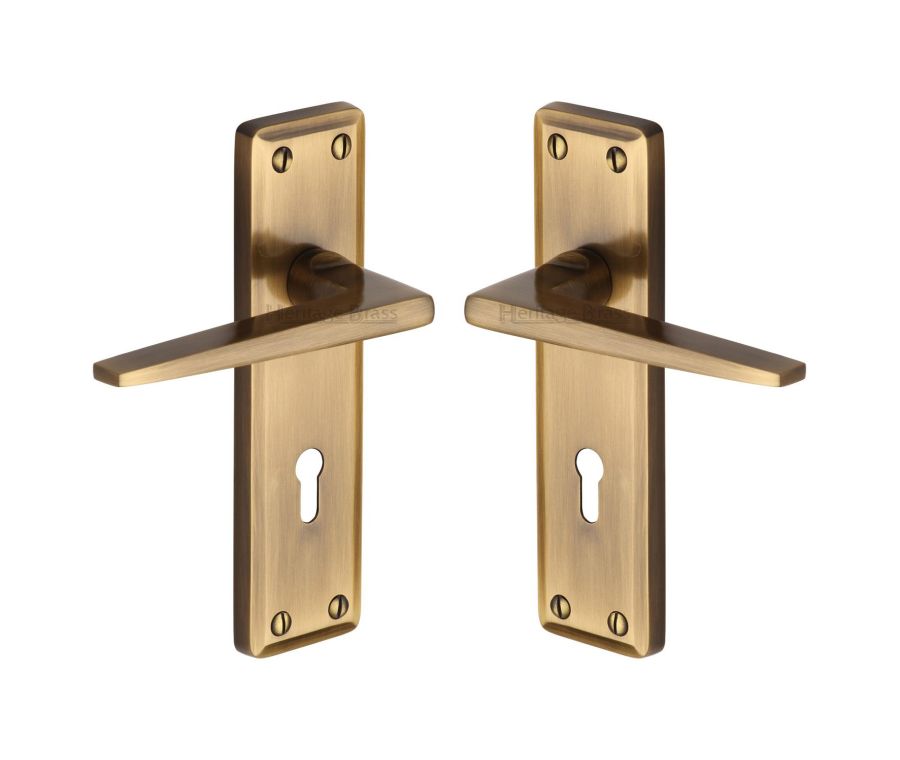 Heritage Brass Antique Brass Kendal Door Handle on Plate - Lever Lock
