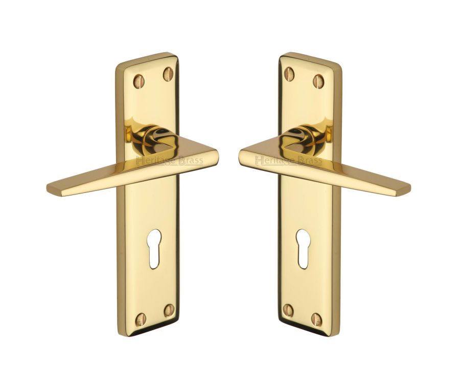 Heritage Brass Polished Brass Kendal Door Handle on Plate - Lever Lock