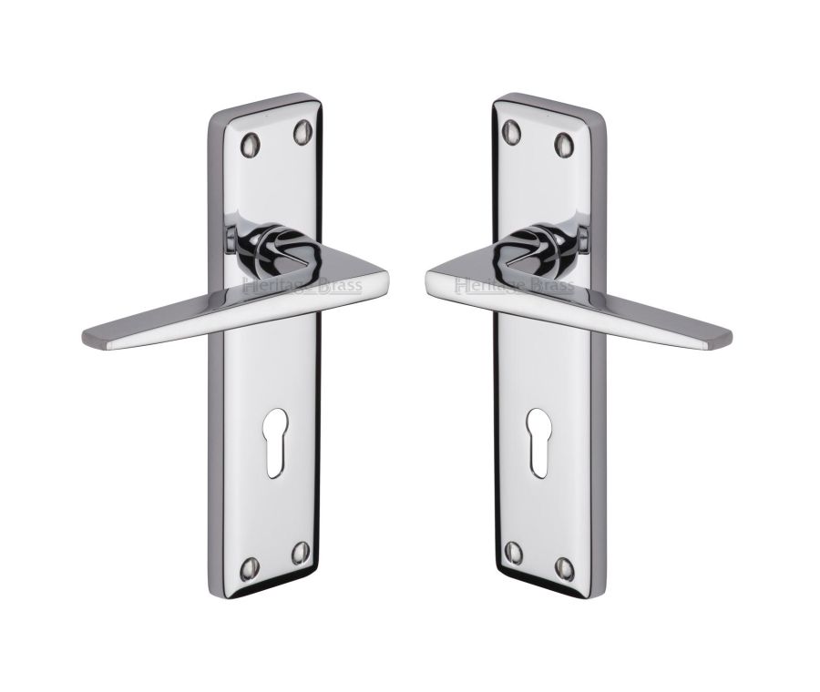 Heritage Brass Polished Chrome Kendal Door Handle on Plate - Lever Lock