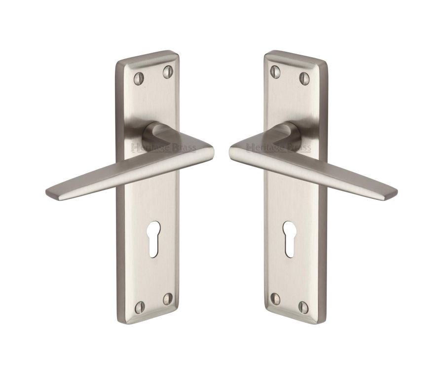 Heritage Brass Satin Nickel Kendal Door Handle on Plate - Lever Lock