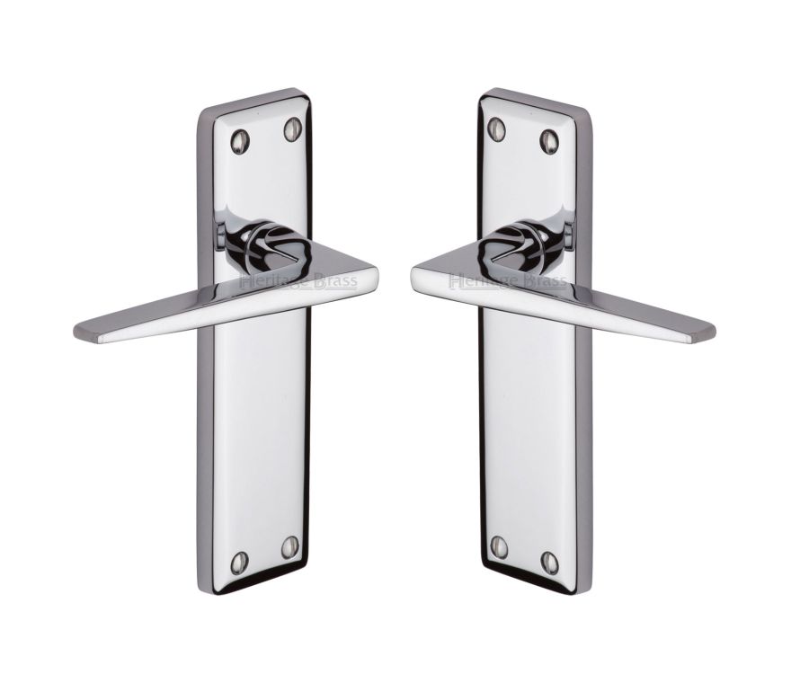 Heritage Brass Polished Chrome Kendal Door Handle on Plate - Lever Latch
