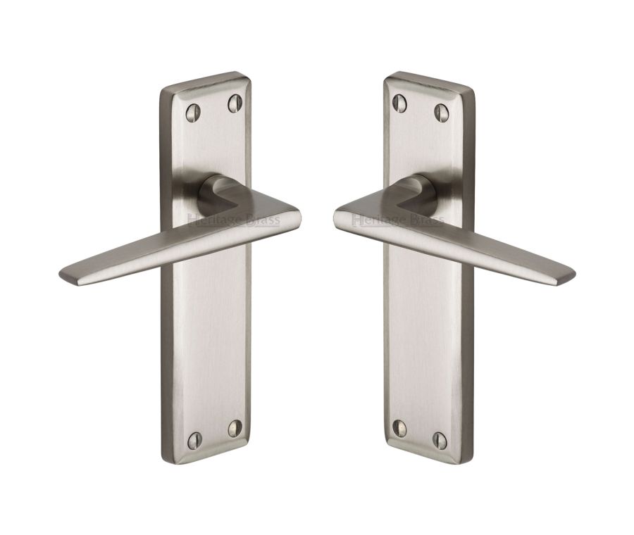 Heritage Brass Satin Nickel Kendal Door Handle on Plate - Lever Latch