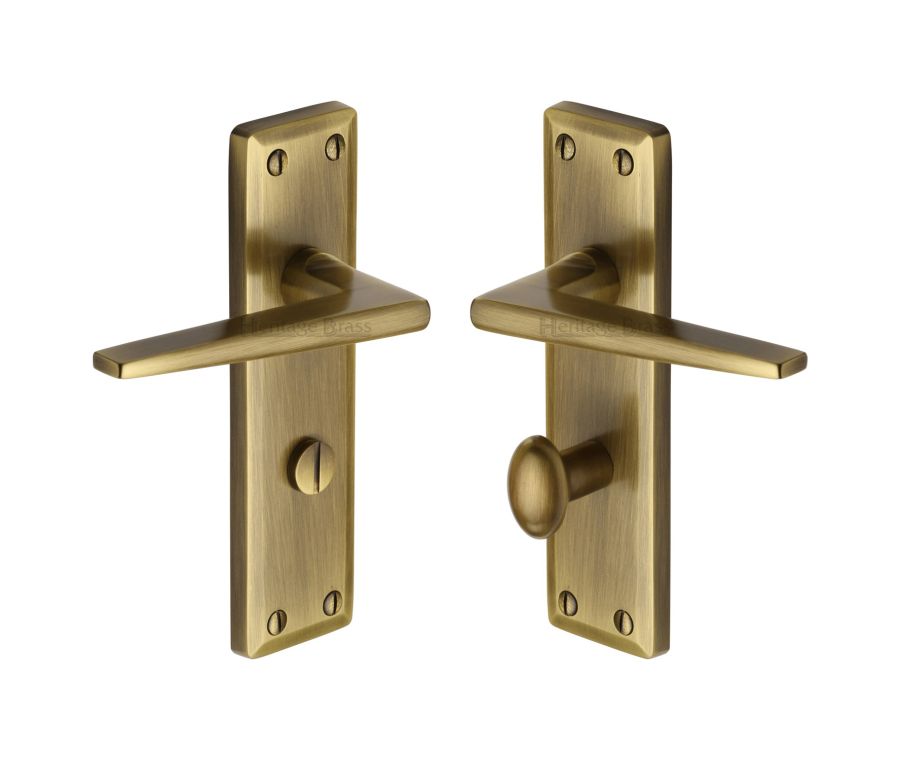 Heritage Brass Antique Brass Kendal Door Handle on Plate - Bathroom Set