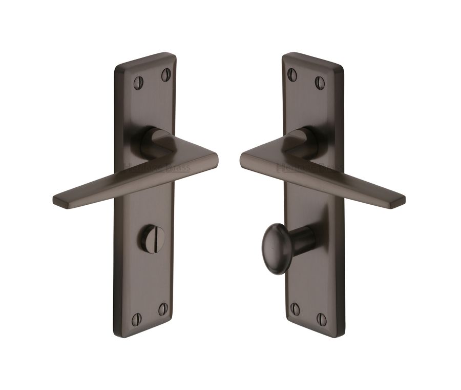 Heritage Brass Matt Bronze Kendal Door Handle on Plate - Bathroom Set