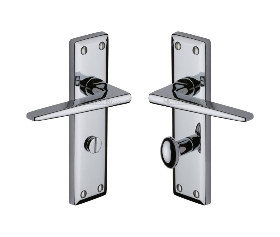 Heritage Brass Polished Chrome Kendal Door Handle on Plate - Bathroom Set