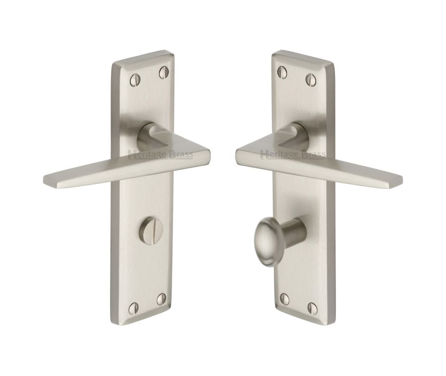 Heritage Brass Satin Nickel Kendal Door Handle on Plate - Bathroom Set