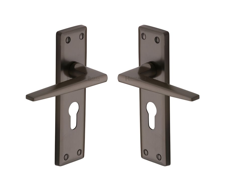 Heritage Brass Matt Bronze Kendal Door Handle on Plate - Euro Profile