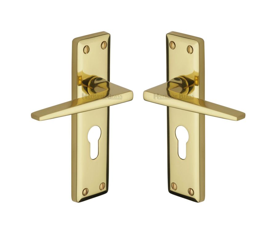 Heritage Brass Polished Brass Kendal Door Handle on Plate - Euro Profile