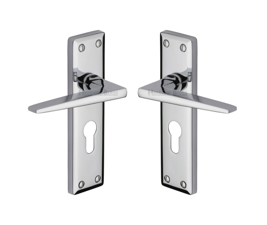 Heritage Brass Polished Chrome Kendal Door Handle on Plate - Euro Profile