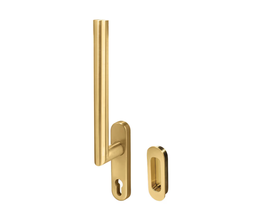 BLU Satin Brass Lift Slide Handle with Euro Backplate & Flush Pull |  KM750B-PSB