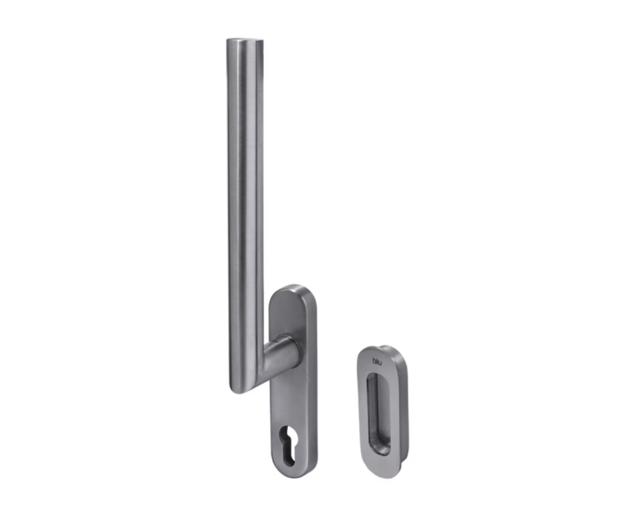 BLU Satin Stainless Steel Lift Slide Handle with Euro Backplate & Flush Pull |  KM750B-SSS