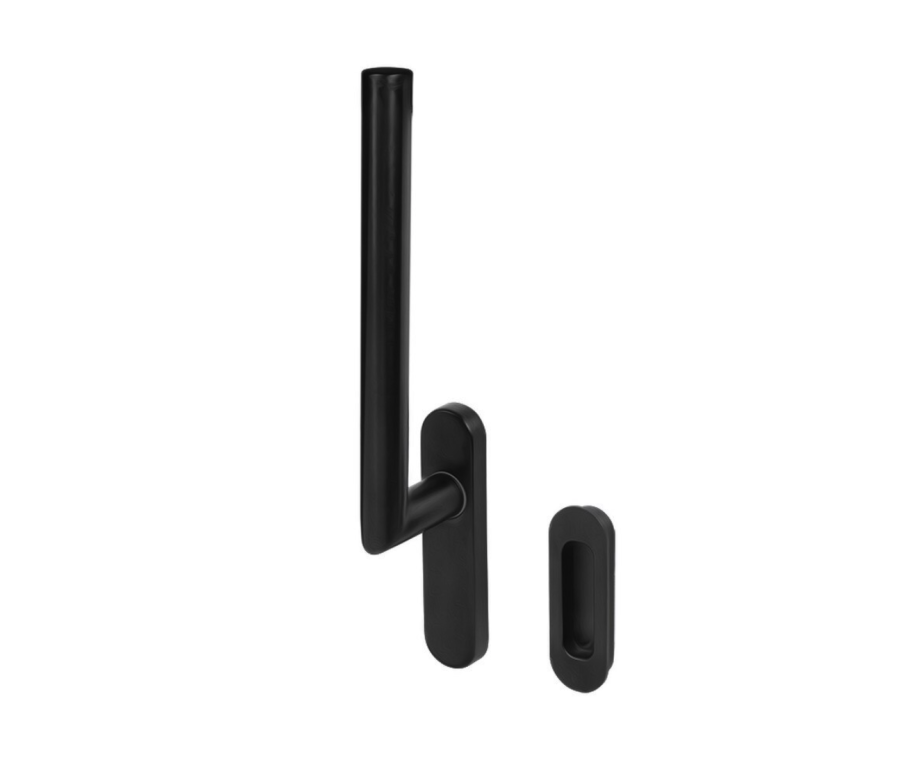 BLU Matt Black Lacquer Lift Slide Handle with Blank Backplate & Flush Pull  |  KM760B-MBL