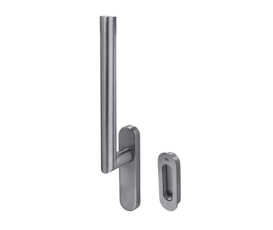 BLU Satin Stainless Steel  Lift Slide Handle with Blank Backplate & Flush Pull  |  KM760B-SSS