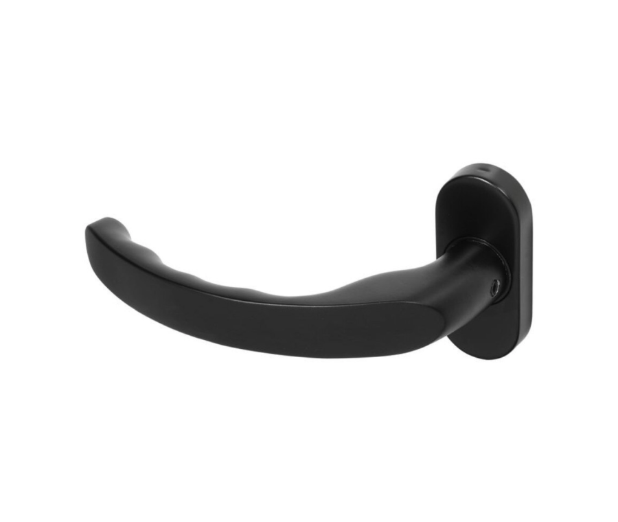 BLU Matt Black Lacquer Ergonomic Lever Door Handle on oval rose  |  KM930B-MBL