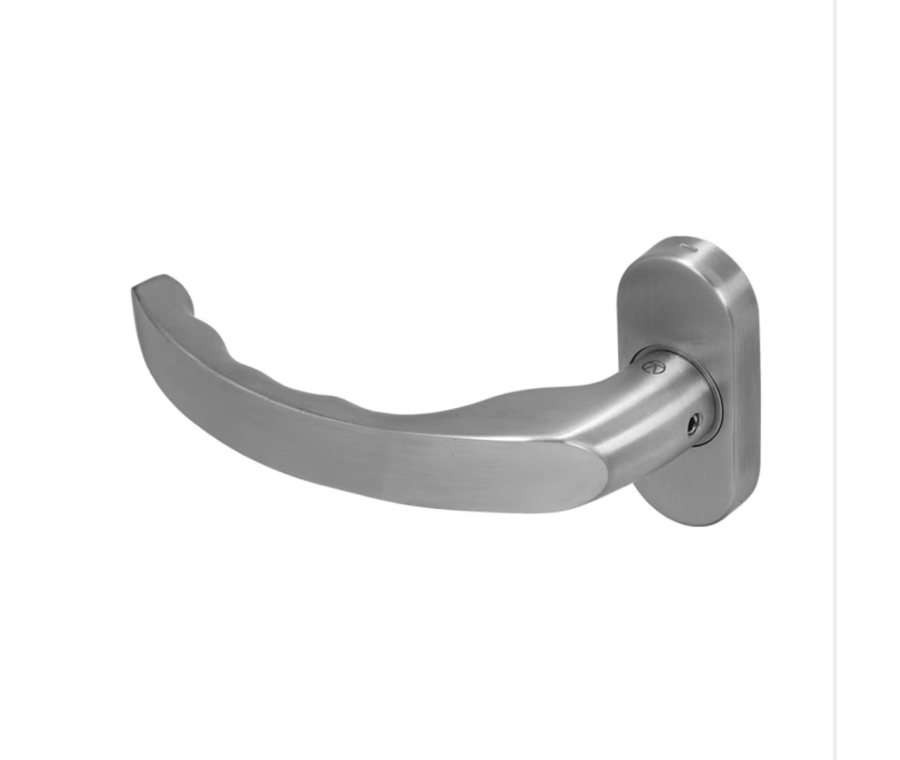 BLU Satin Stainless Steel Ergonomic Lever Door Handle on oval rose  |  KM930B-SSS