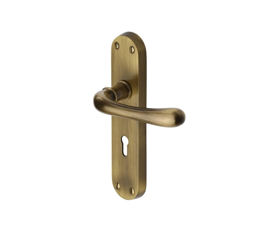 Heritage Brass Antique Brass Luna Door Handle on Plate - Lever Lock