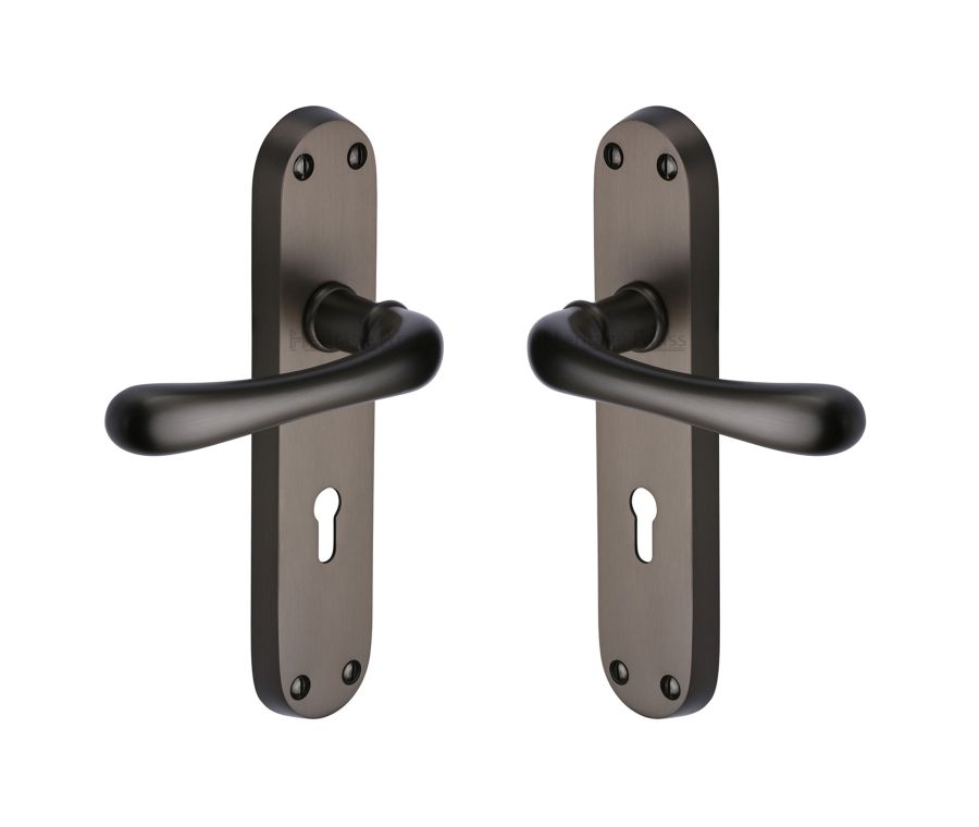 Heritage Brass Matt Bronze Luna Door Handle on Plate - Lever Lock