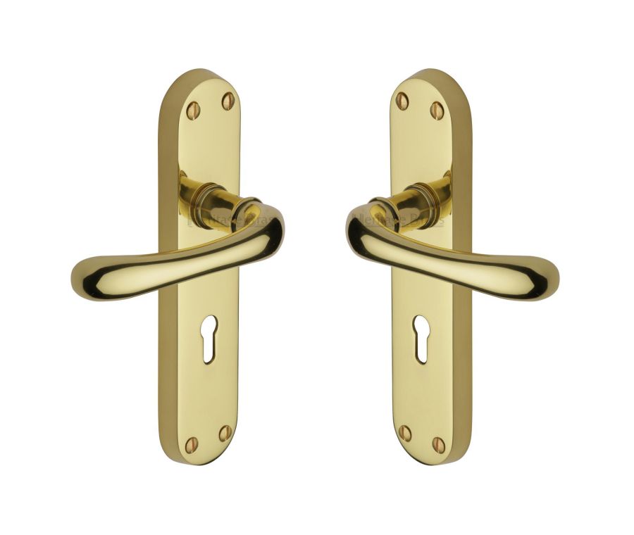 Heritage Brass Polished Brass Luna Door Handle on Plate - Lever Lock