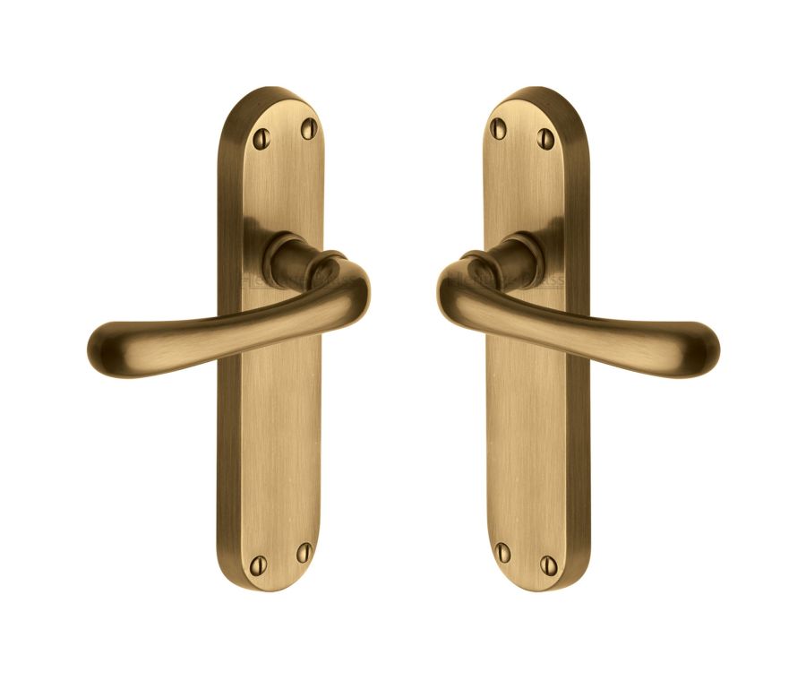 Heritage Brass Antique Brass Luna Door Handle on Plate - Lever Latch