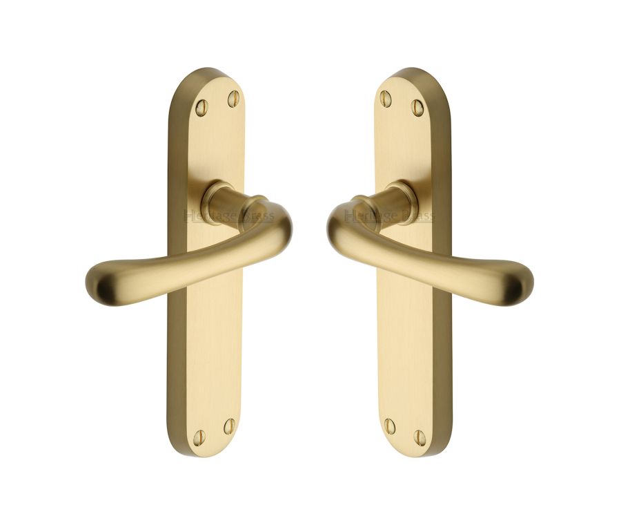 Heritage Brass Satin Brass Luna Door Handle on Plate - Lever Latch
