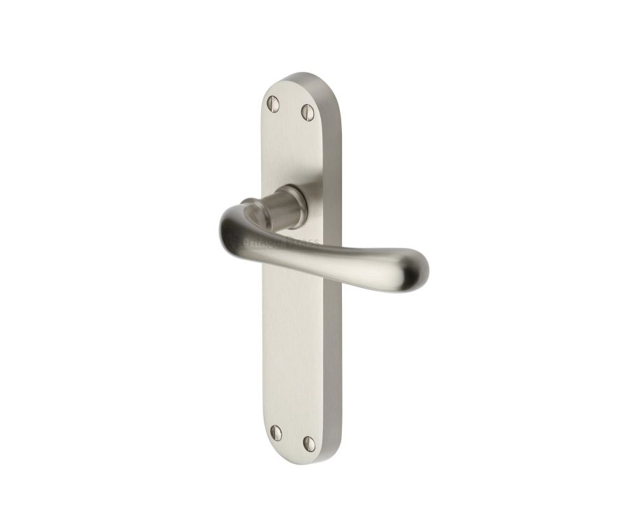 Heritage Brass Satin Nickel Luna Door Handle on Plate - Lever Latch