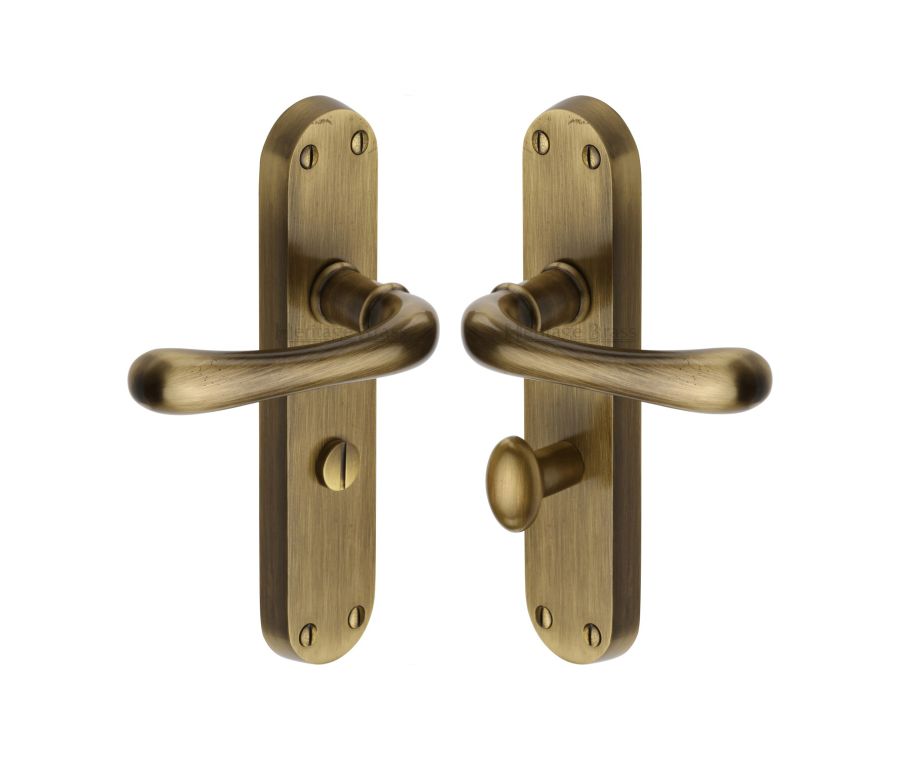 Heritage Brass Antique Brass Luna Door Handle on Plate - Bathroom Set
