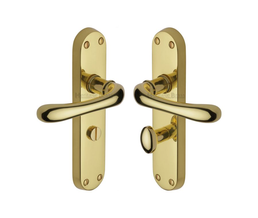 Heritage Brass Polished Brass Luna Door Handle on Plate - Bathroom Set