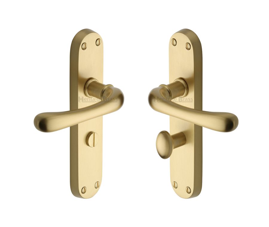 Heritage Brass Satin Brass Luna Door Handle on Plate - Bathroom Set