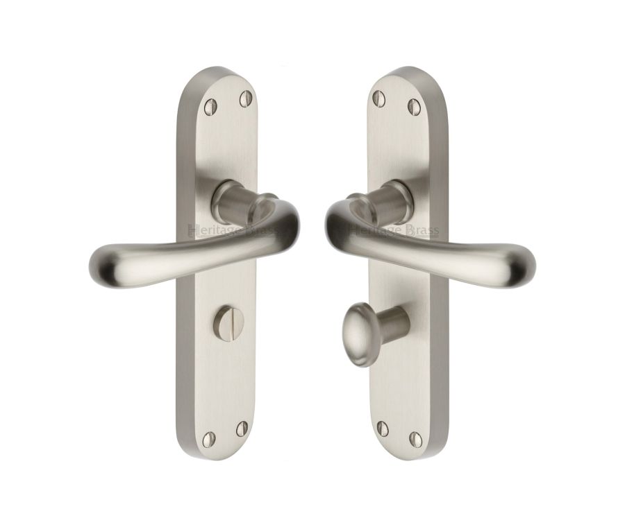Heritage Brass Satin Nickel Luna Door Handle on Plate - Bathroom Set