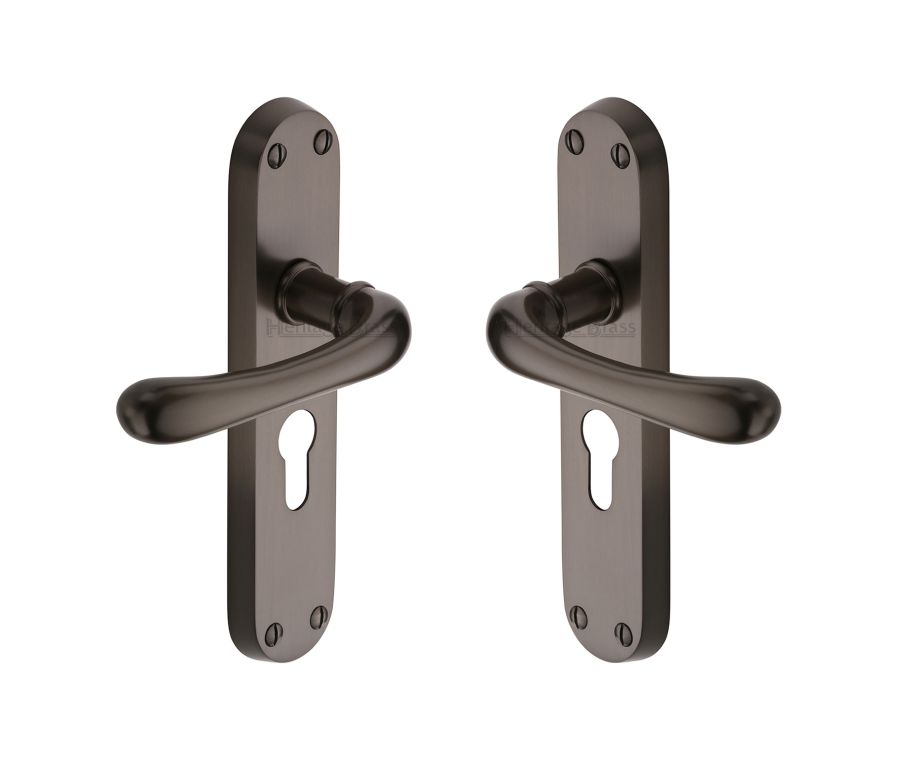Heritage Brass Matt Bronze Luna Door Handle on Plate - Euro Profile