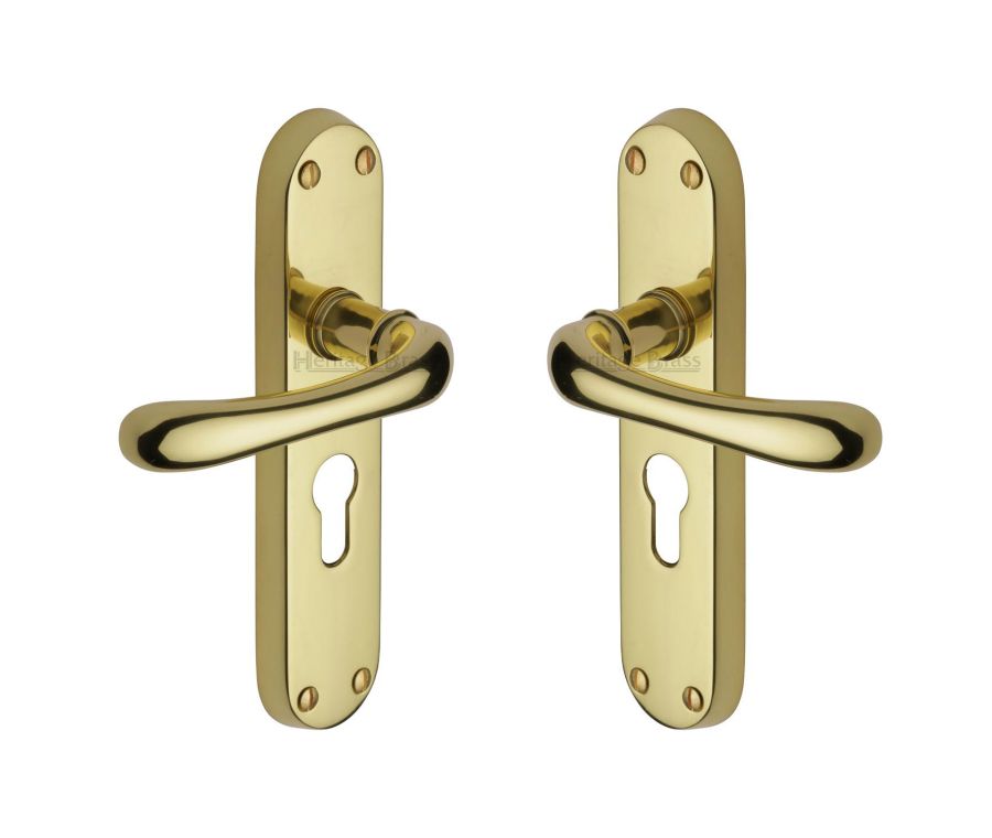 Heritage Brass Polished Brass Luna Door Handle on Plate - Euro Profile