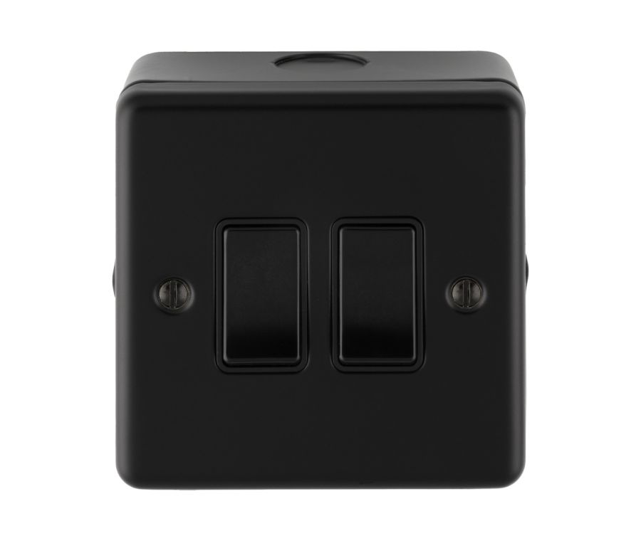 Eurolite Black Metal Clad 2 Gang 2 Way Light Switch  |  MCB3022