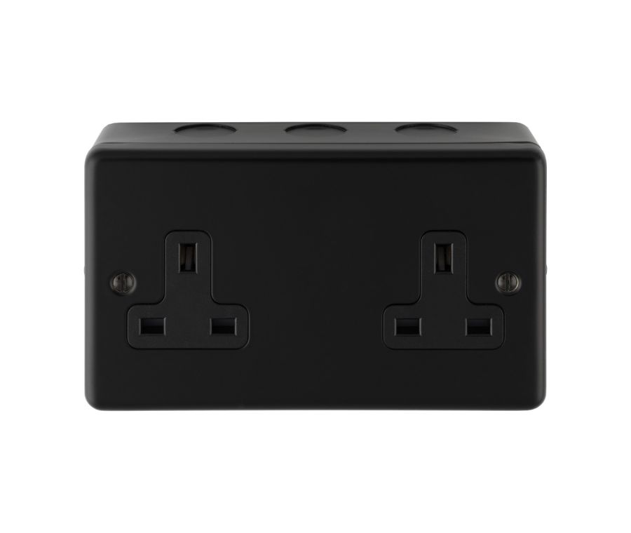 Eurolite Black Metal Clad 2 Gang 13Amp Unswitched Socket  |  MCB4040