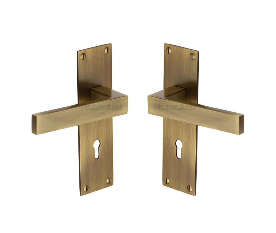 Heritage Brass Antique Brass Metro Door Handle on Plate - Lever Lock