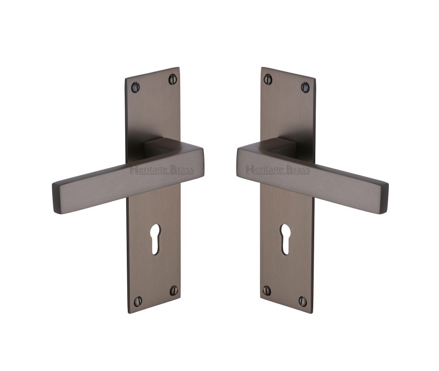 Heritage Brass Matt Bronze Metro Door Handle on Plate - Lever Lock