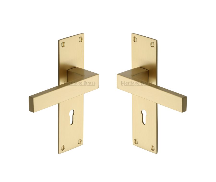 Heritage Brass Satin Brass Metro Door Handle on Plate - Lever Lock