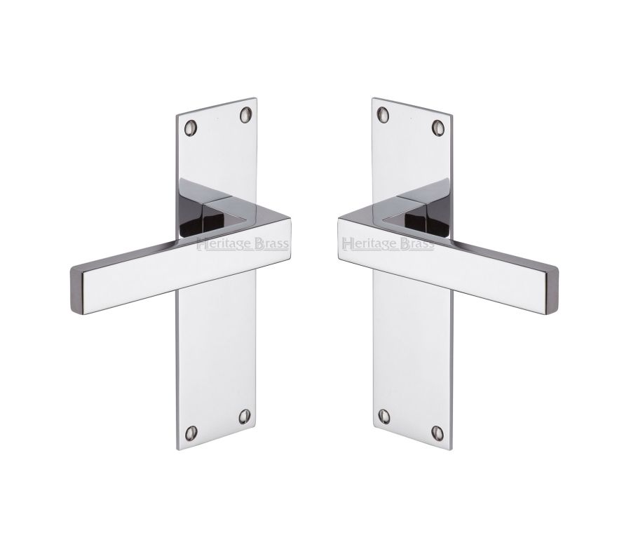 Heritage Brass Polished Chrome Metro Door Handle on Plate - Lever Latch