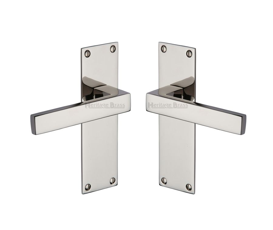 Heritage Brass Polished Nickel Finish Metro Door Handle on Plate - Lever Latch