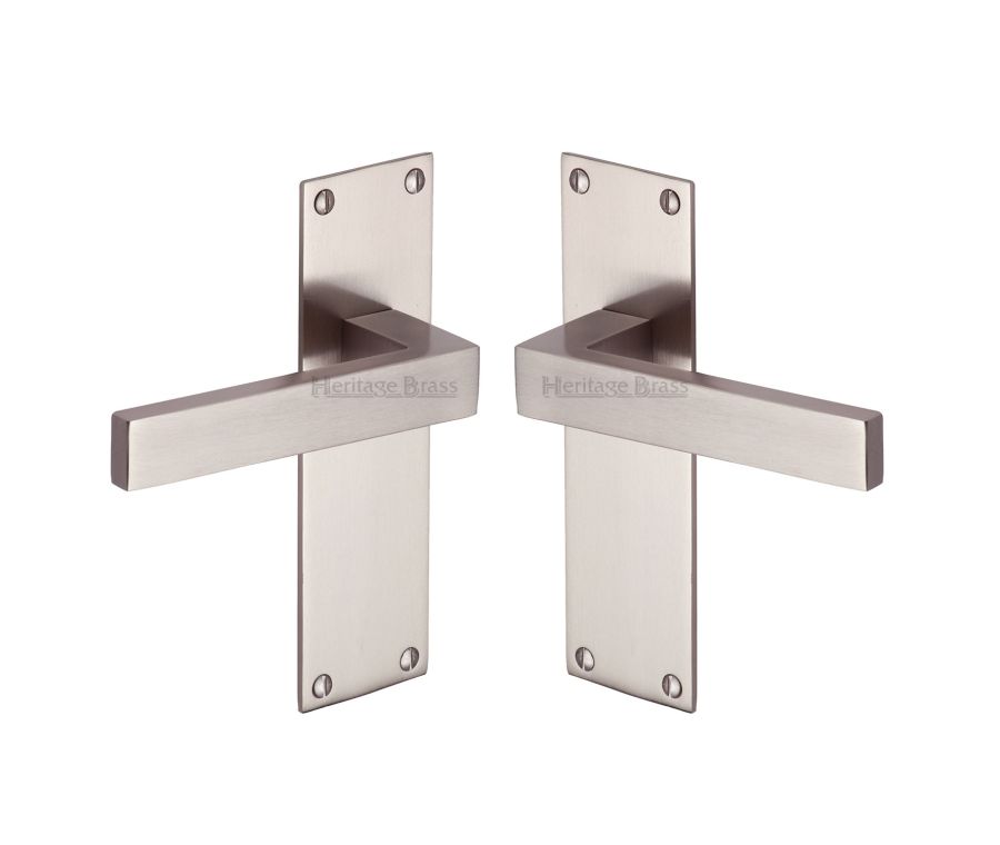 Heritage Brass Satin Nickel Metro Door Handle on Plate - Lever Latch