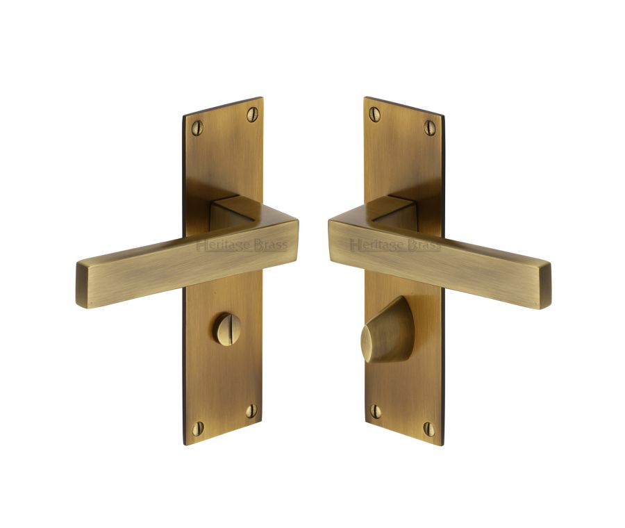 Heritage Brass Antique Brass Metro Door Handle on Plate - Bathroom Set