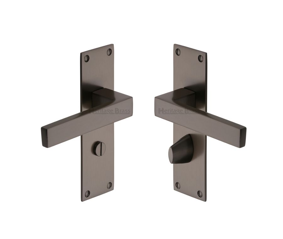 Heritage Brass Matt Bronze Metro Door Handle on Plate - Bathroom Set