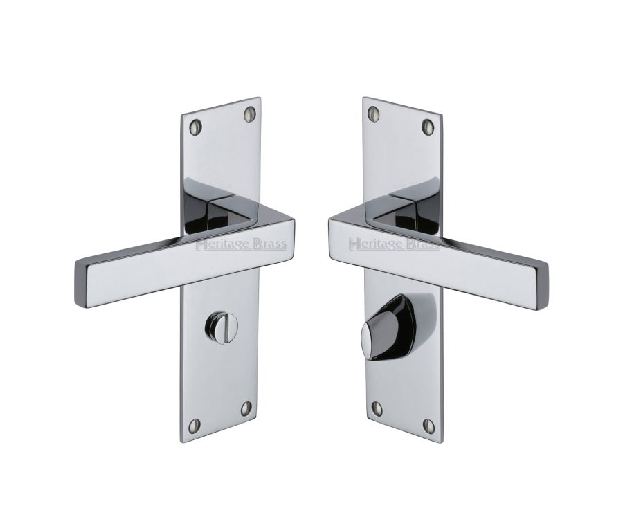 Heritage Brass Polished Chrome Metro Door Handle on Plate - Bathroom Set