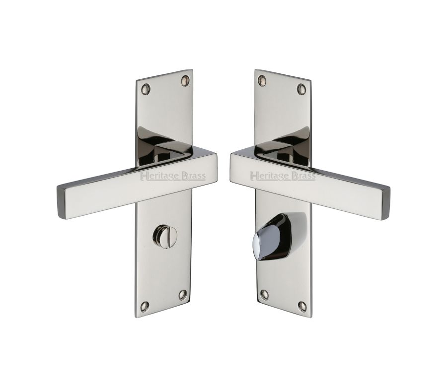 Heritage Brass Polished Nickel Finish Metro Door Handle on Plate - Bathroom Set