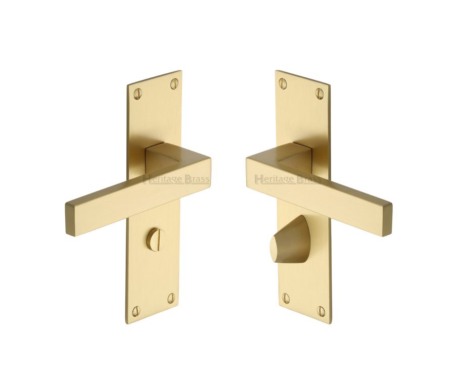 Heritage Brass Satin Brass Metro Door Handle on Plate - Bathroom Set