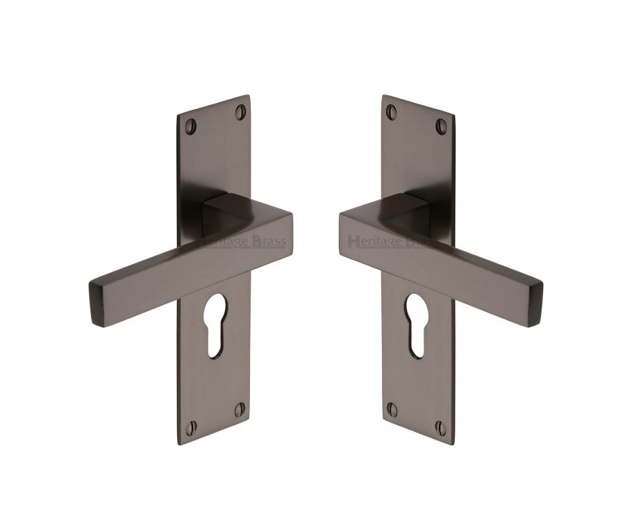 Heritage Brass Matt Bronze Metro Door Handle on Plate - Euro Profile