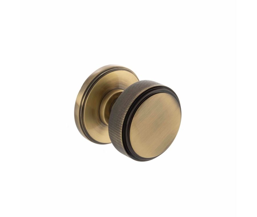 Set Millhouse Antique Brass Harrison Knurled Mortice Knob | MH450KSMKAB