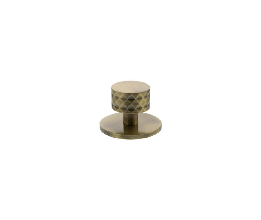 Chrysler Cabinet Knob Handle on Plate - Antique Brass