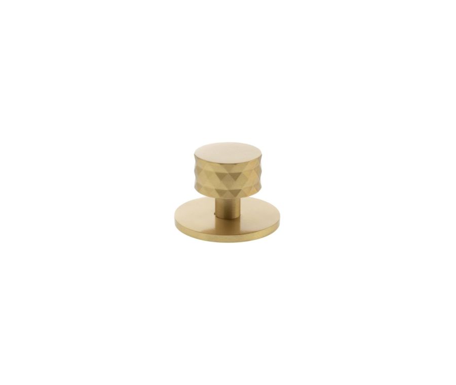 Chrysler Cabinet Knob Handle on Plate - Satin Brass