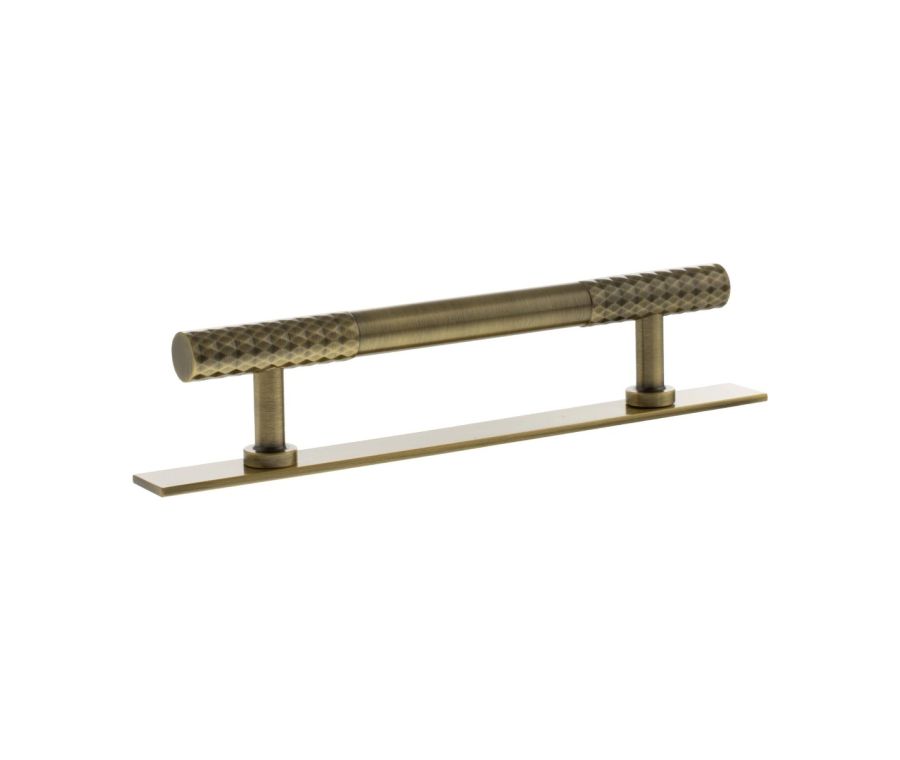 Chrysler Cabinet Pull Handle on Plate 128mm - Antique Brass